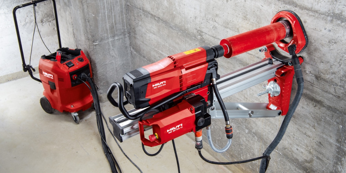 Hilti dd250-ca diamond drilling set up.
