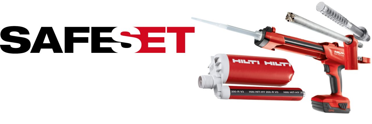 Safeset Hilti red mortar injection solution for chemical anchors. 
