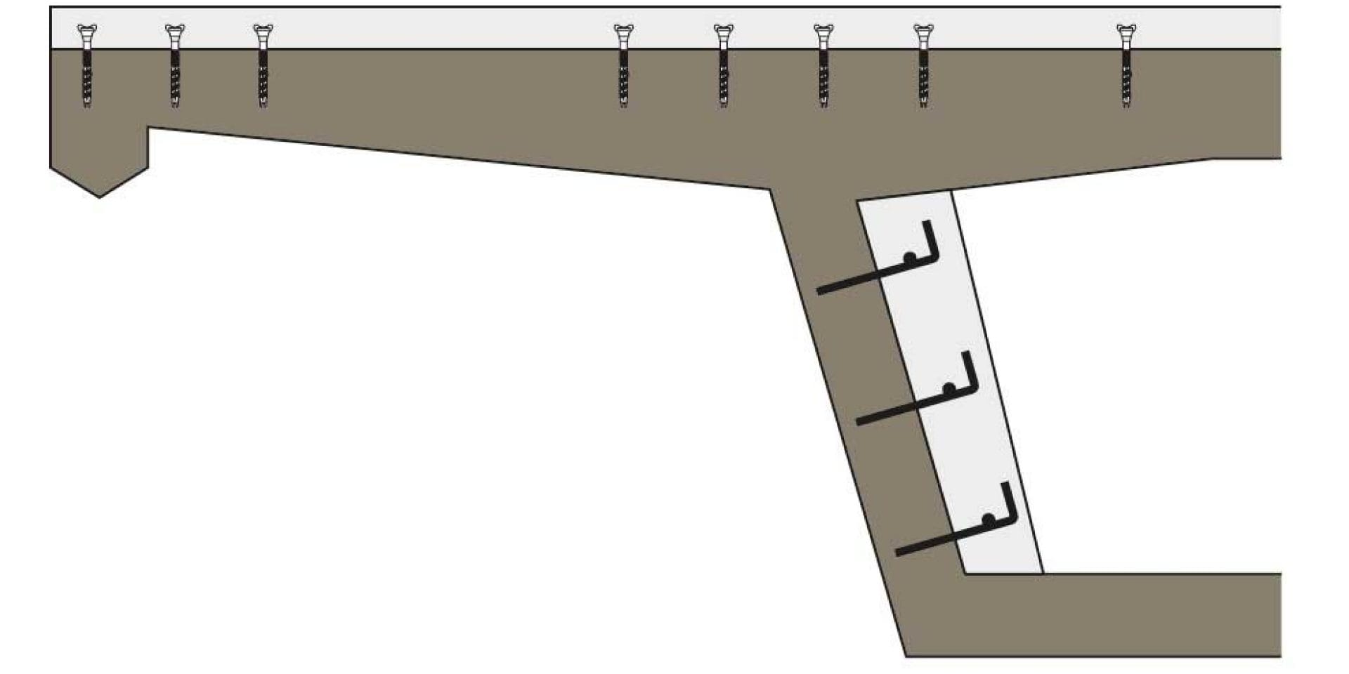 Post installed rebar concrete overlay Eurocode 2 solution