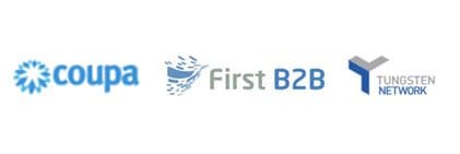 Logos of COUPA, FIrst B2B and Tungsten Network partners. 