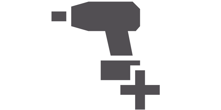 Icon of a drill tool and symbol +. 