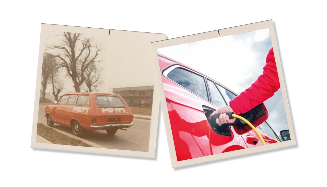 Historical Hilti Car vs modern Hilti e-car.