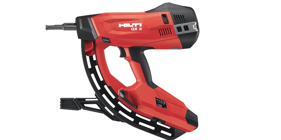 Red Hilti GX 3 Gas-actuated direct fastening tool. 
