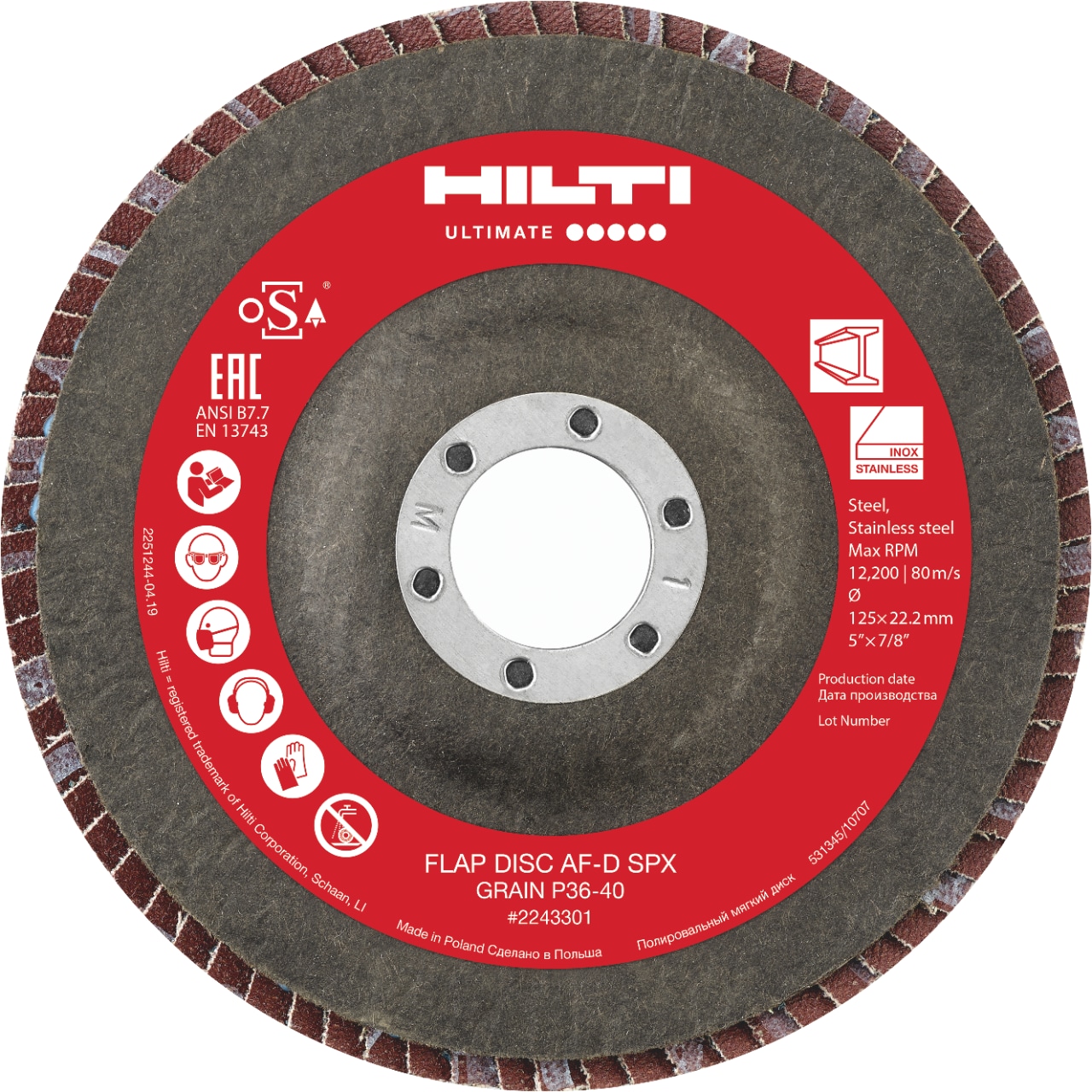 Close up of Hilti flap disc.