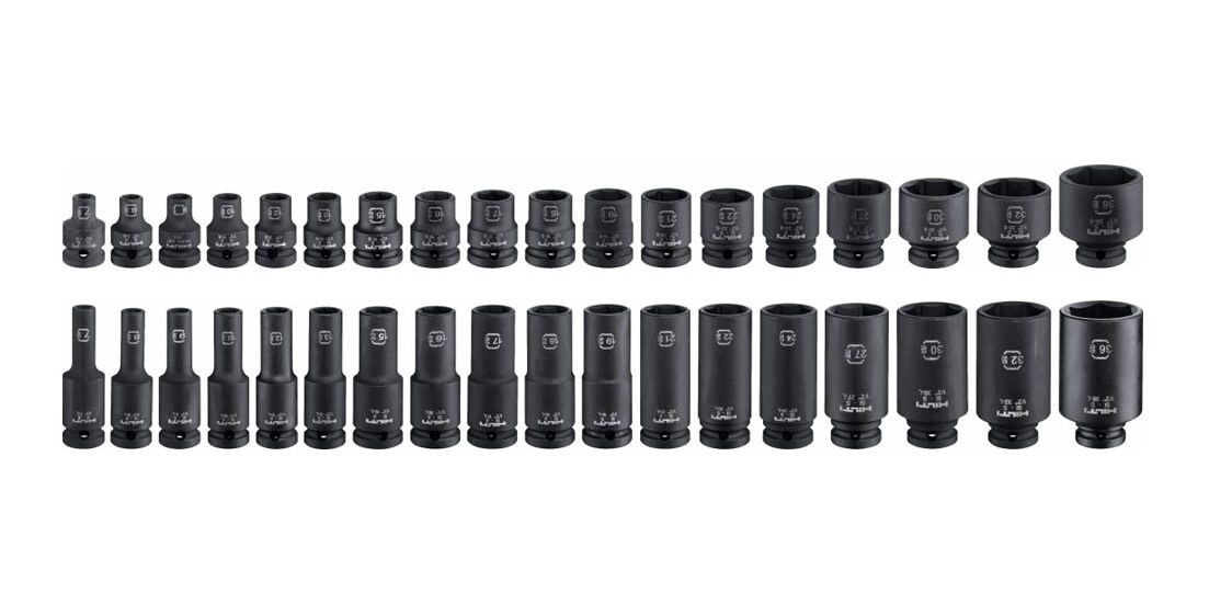 Socket sets displayed in size order