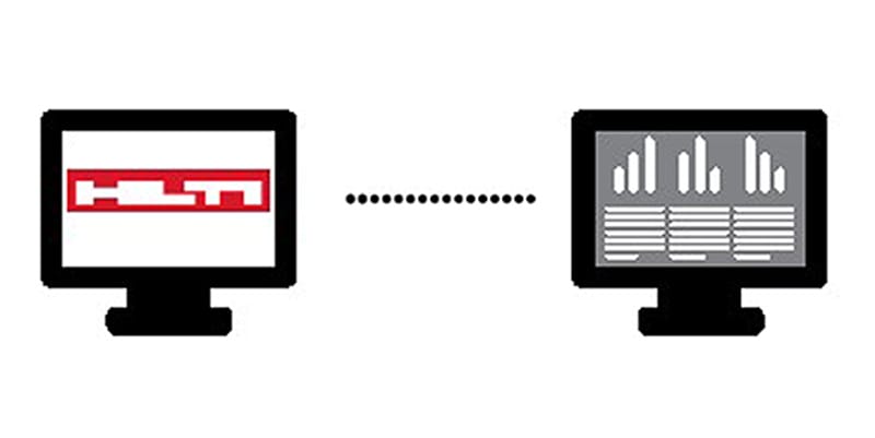 Two PC screens showing E-Catalogue on them.