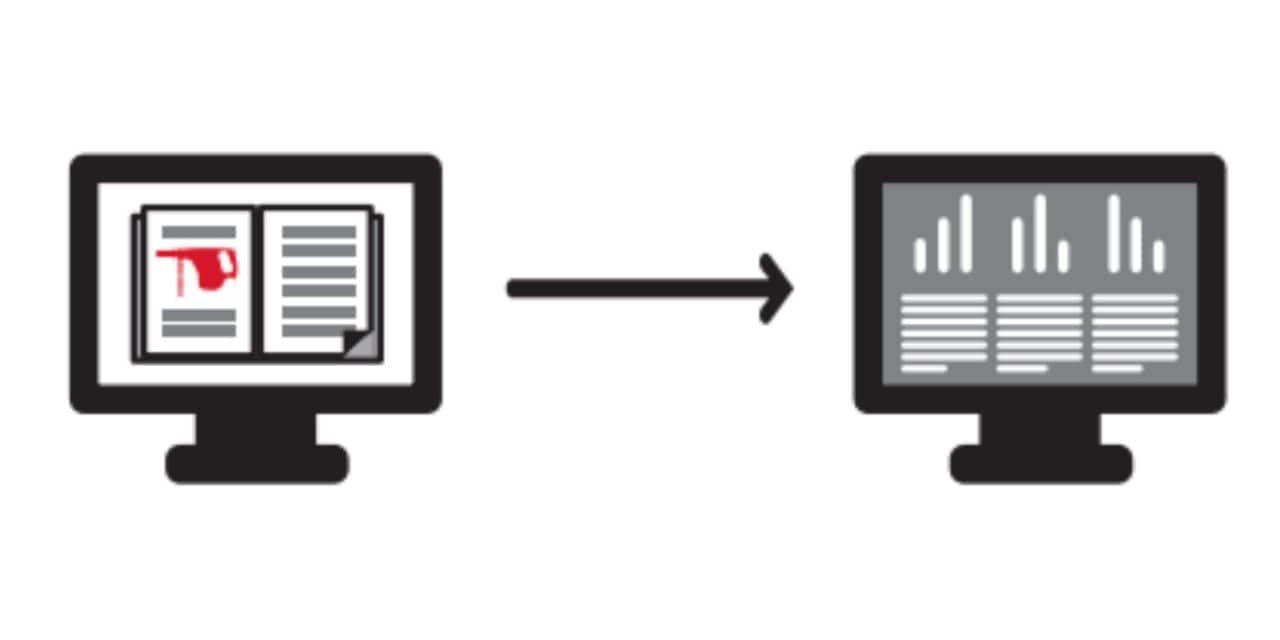 Two PC screens showing E-Catalogue on them.