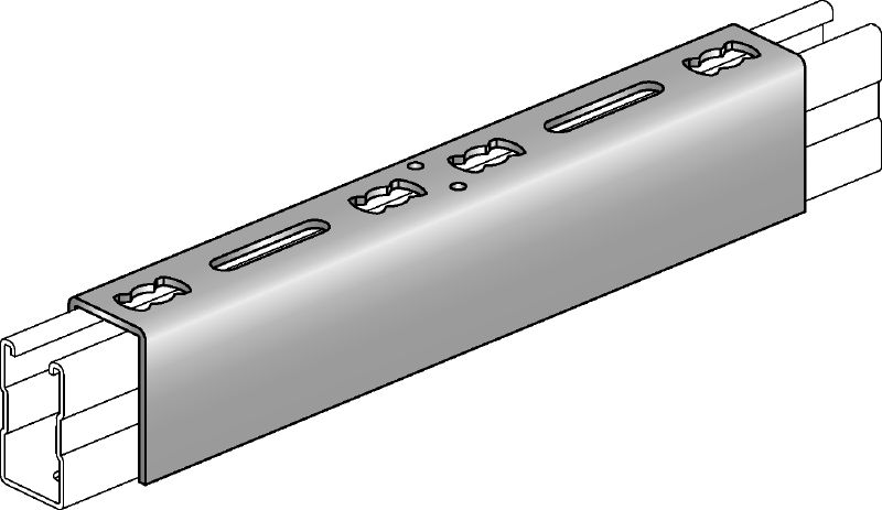 MQV Channel tie Galvanised channel connector used as a longitudinal extender for MQ strut channels