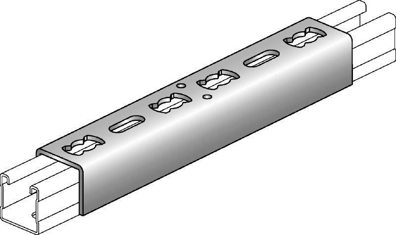 MQV Channel tie Galvanised channel connector used as a longitudinal extender for MQ strut channels
