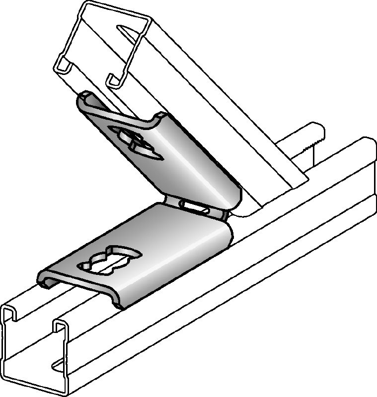 MQW 45°/135°-F Hot-dip galvanised (HDG) 45- or 135-degree angle for connecting multiple MQ strut channels