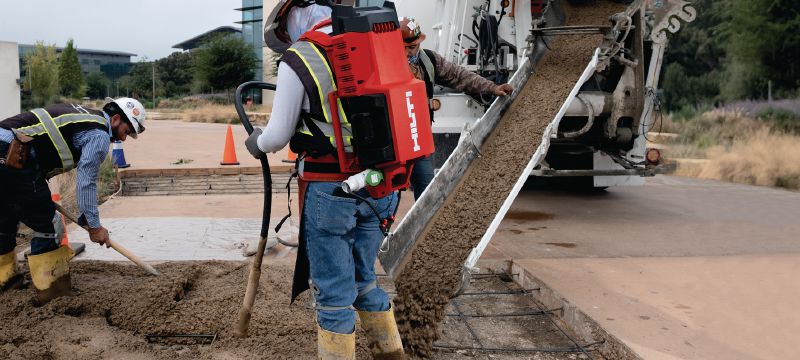 NCV 10-22 Backpack concrete vibrator Battery-powered concrete vibrator backpack with brushless motor for compaction of walls, slabs and foundations (Nuron battery platform) Applications 1