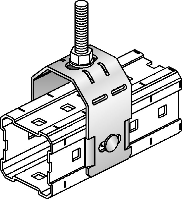 MIC-TRC Connector (double) Hot-dip galvanised (HDG) connector for fastening M12 (1/2) and M20 (3/4) threaded rods to MI girders Applications 1