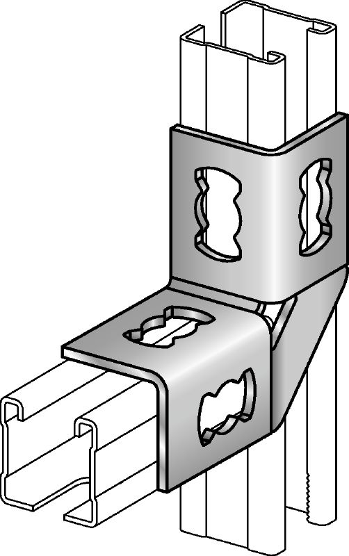 MQW-4-90 Angle Connector Galvanised 90-degree angle for connecting multiple MQ strut channels