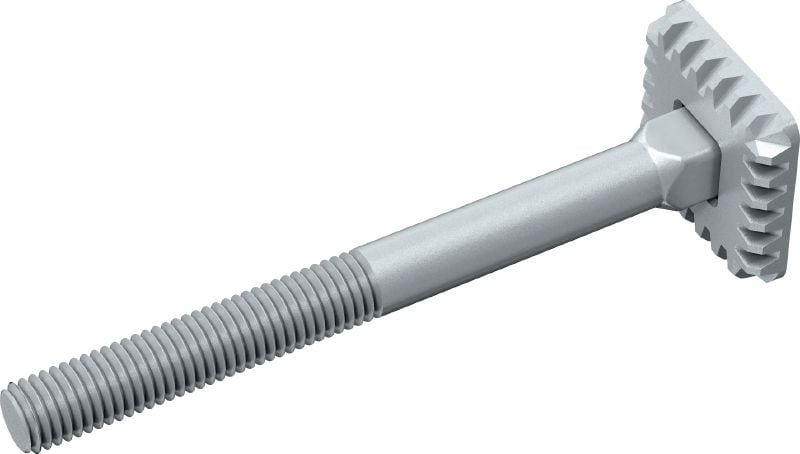 MIA-EH Screw Hot-dip galvanised (HDG) screw with an integrated toothed plate for easier fastening and one-handed adjustment of MI and MIQ connectors