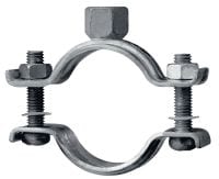 MP-M-F Pipe clamp heavy-duty Standard hot-dip galvanised (HDG) pipe clamp without sound inlay for heavy-duty piping applications (metric)