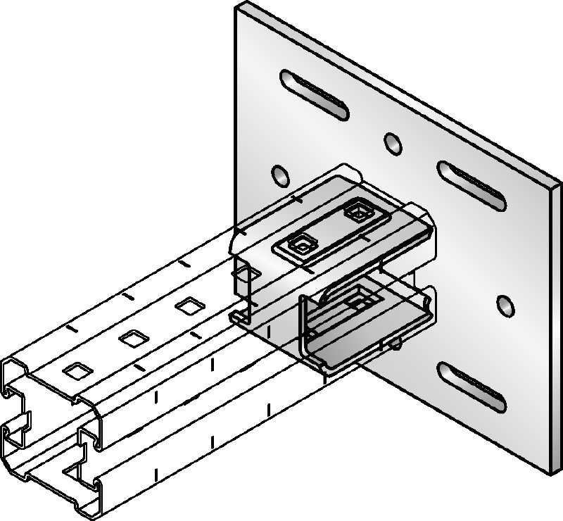 MIQC-S Baseplate connector Hot-dip galvanised (HDG) baseplate for fastening MIQ girders to steel for heavy-duty applications
